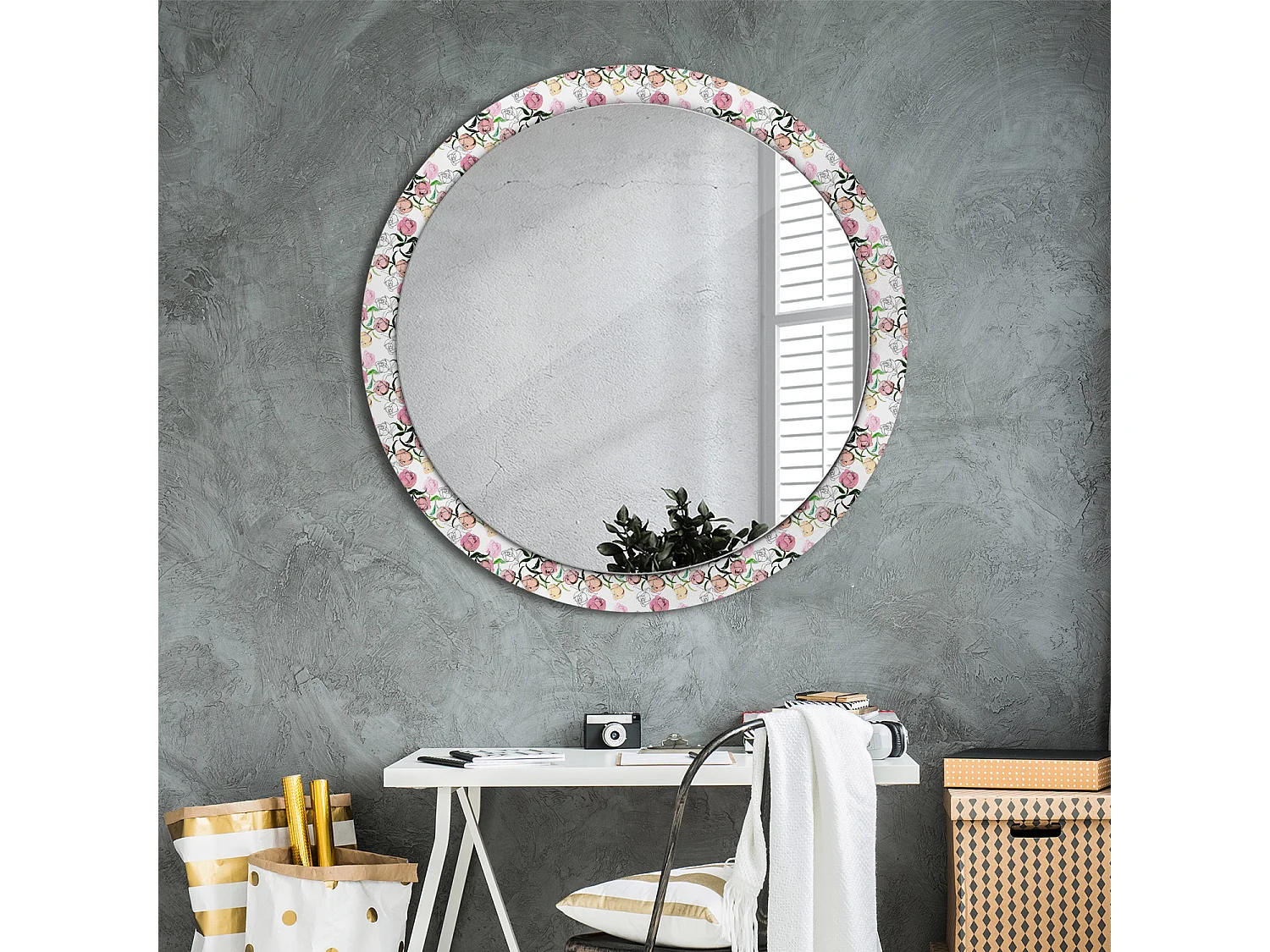Miroir rond décoratif - Bourgeons de Pivoine - 100 cm