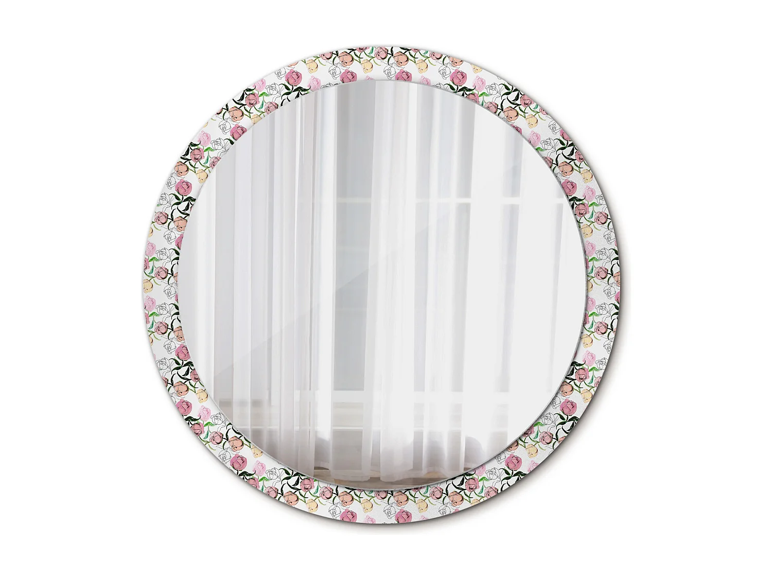 Decoratieve ronde spiegel - pioenknoppen - 100 cm