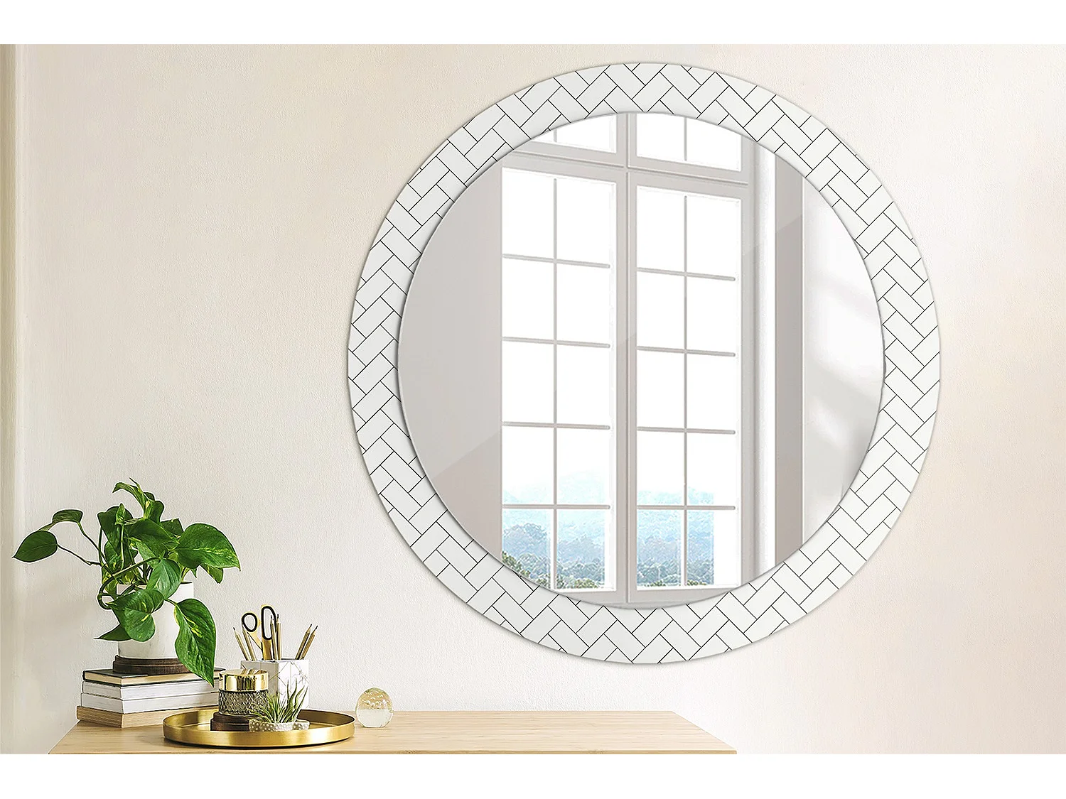 Decoratieve ronde spiegel – Chevrons – 80 cm