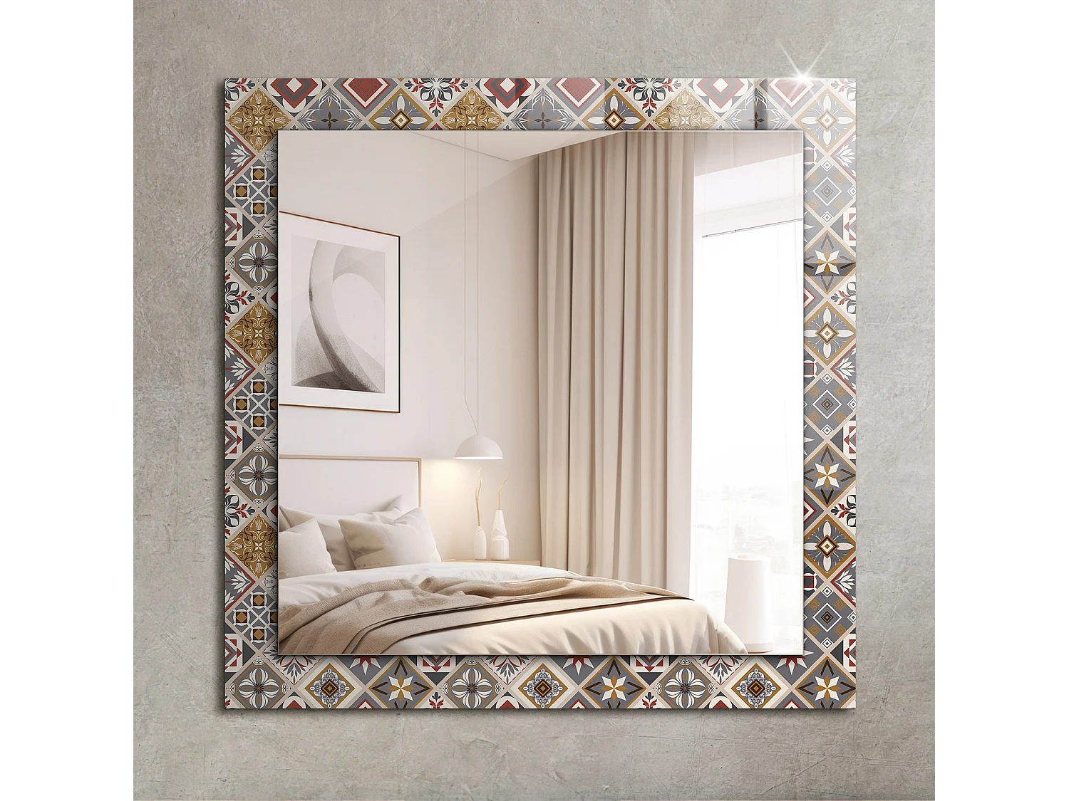 Dekorativer Spiegel mit Rahmen Bunte Fliesenmuster 60 x 60 cm