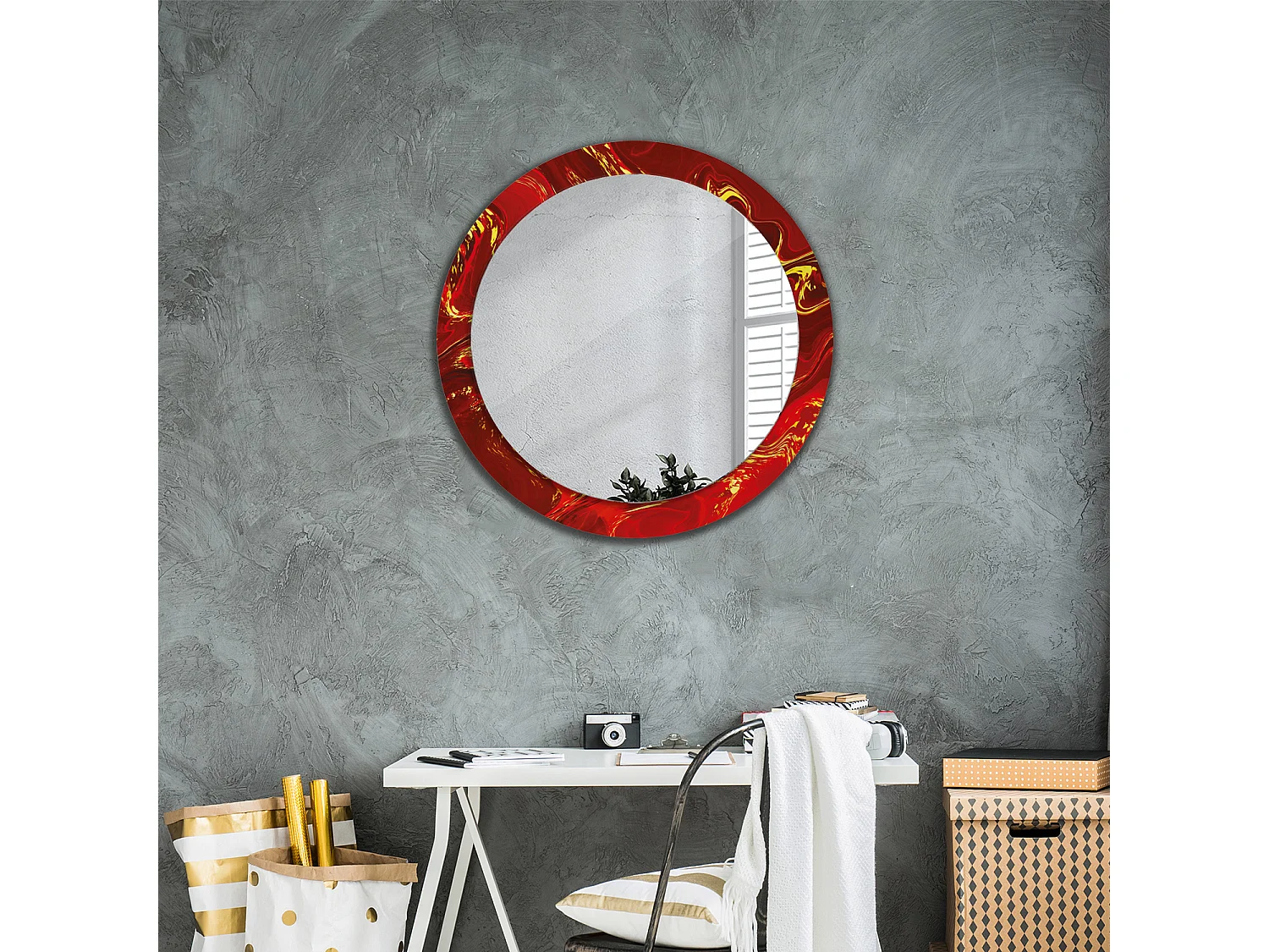 Miroir rond décoratif - Marbre rouge - 80 cm