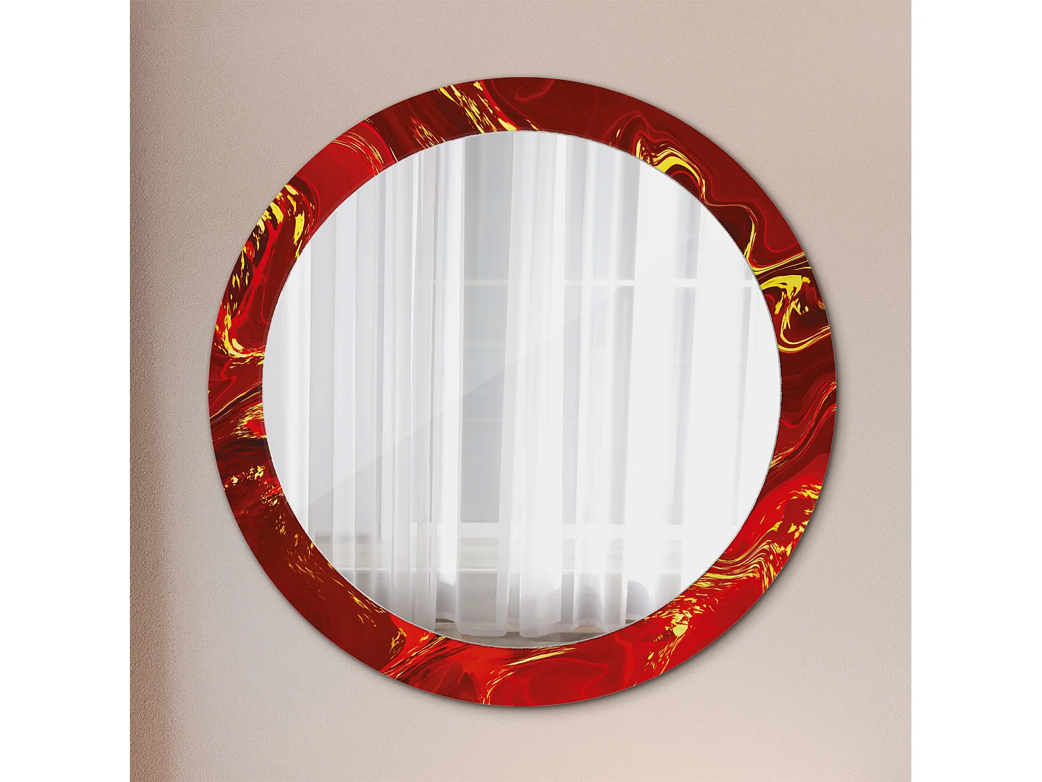 Miroir rond décoratif - Marbre rouge - 80 cm