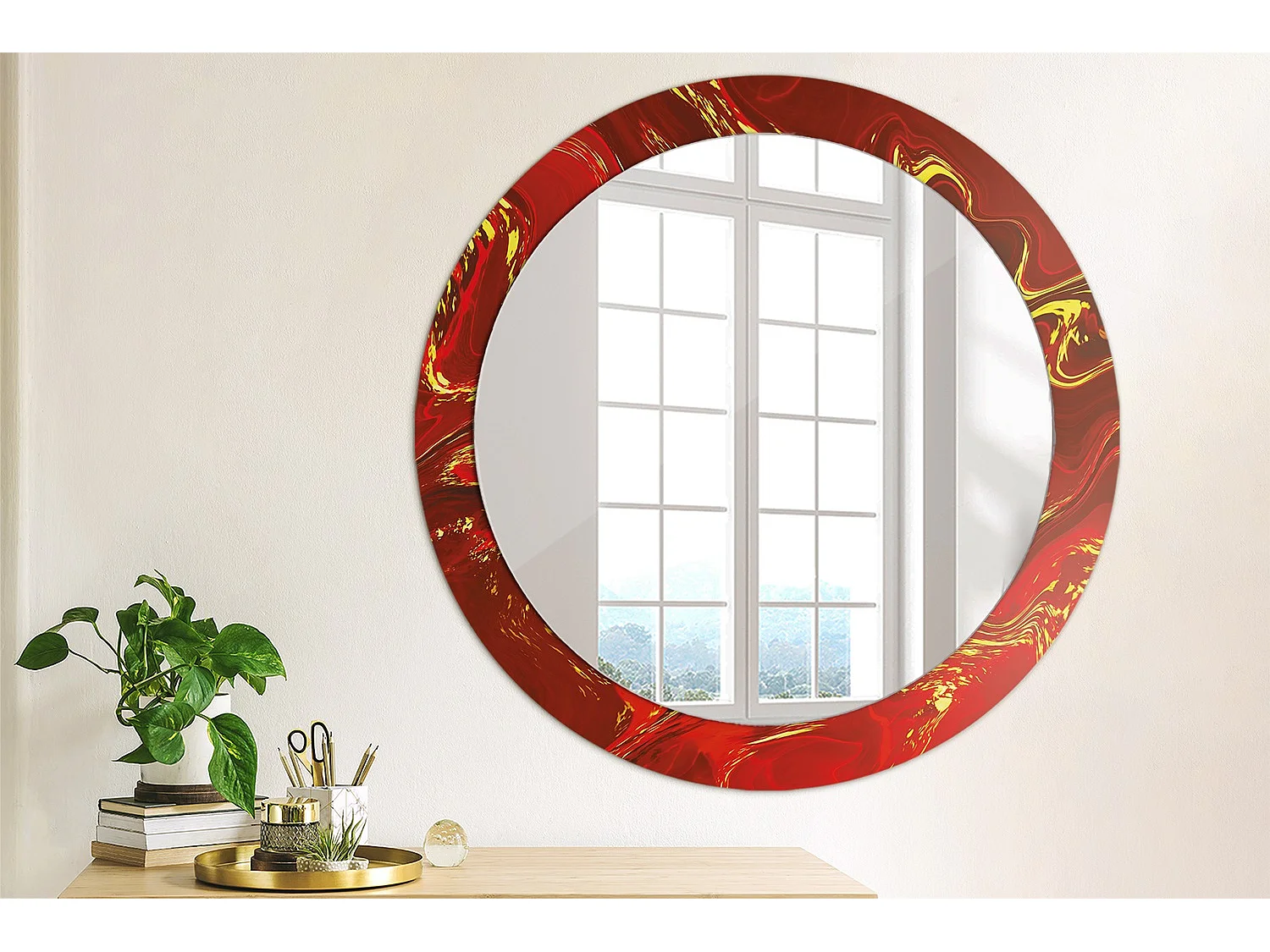 Miroir rond décoratif - Marbre rouge - 80 cm