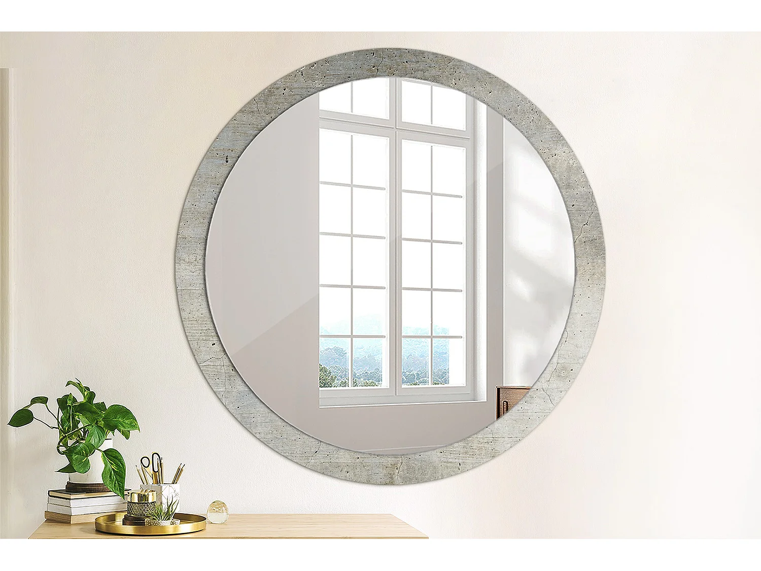 Ronde decoratieve spiegel - Grijs beton - 100 cm