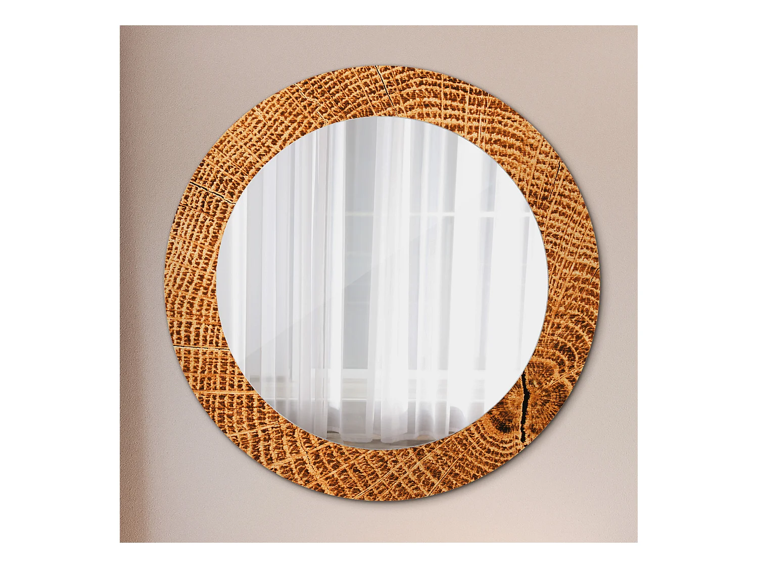 Miroir rond décoratif - Bois de chêne - 70 cm