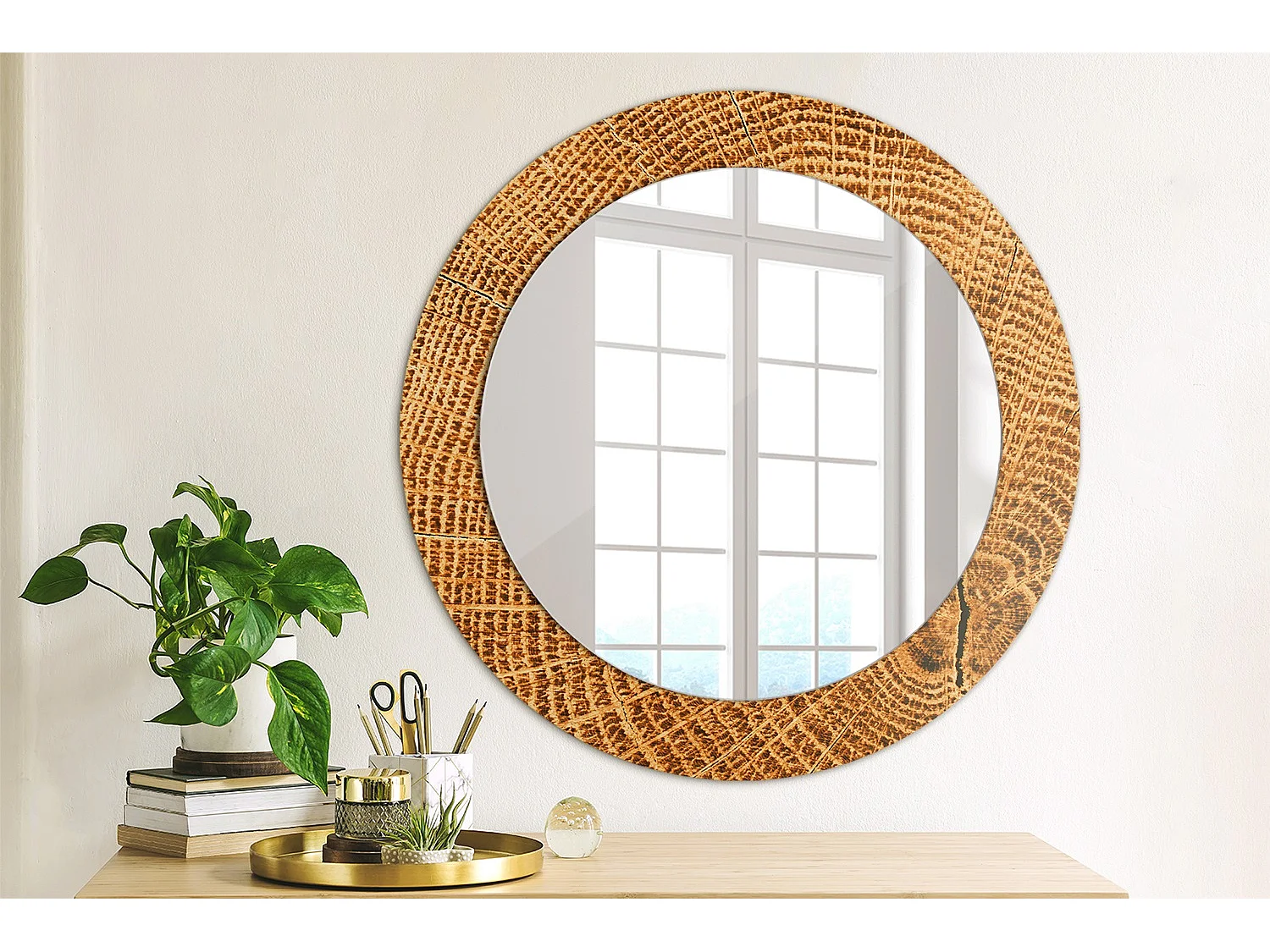 Miroir rond décoratif - Bois de chêne - 70 cm