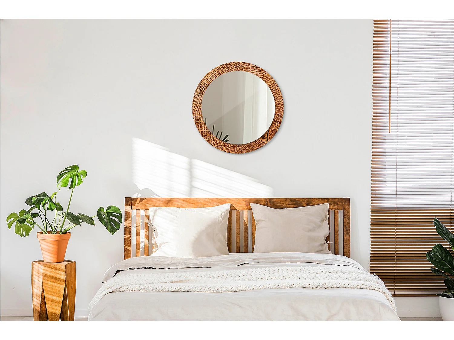 Miroir rond décoratif - Bois de chêne - 70 cm