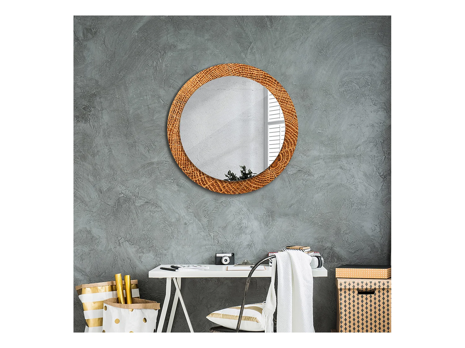 Miroir rond décoratif - Bois de chêne - 70 cm