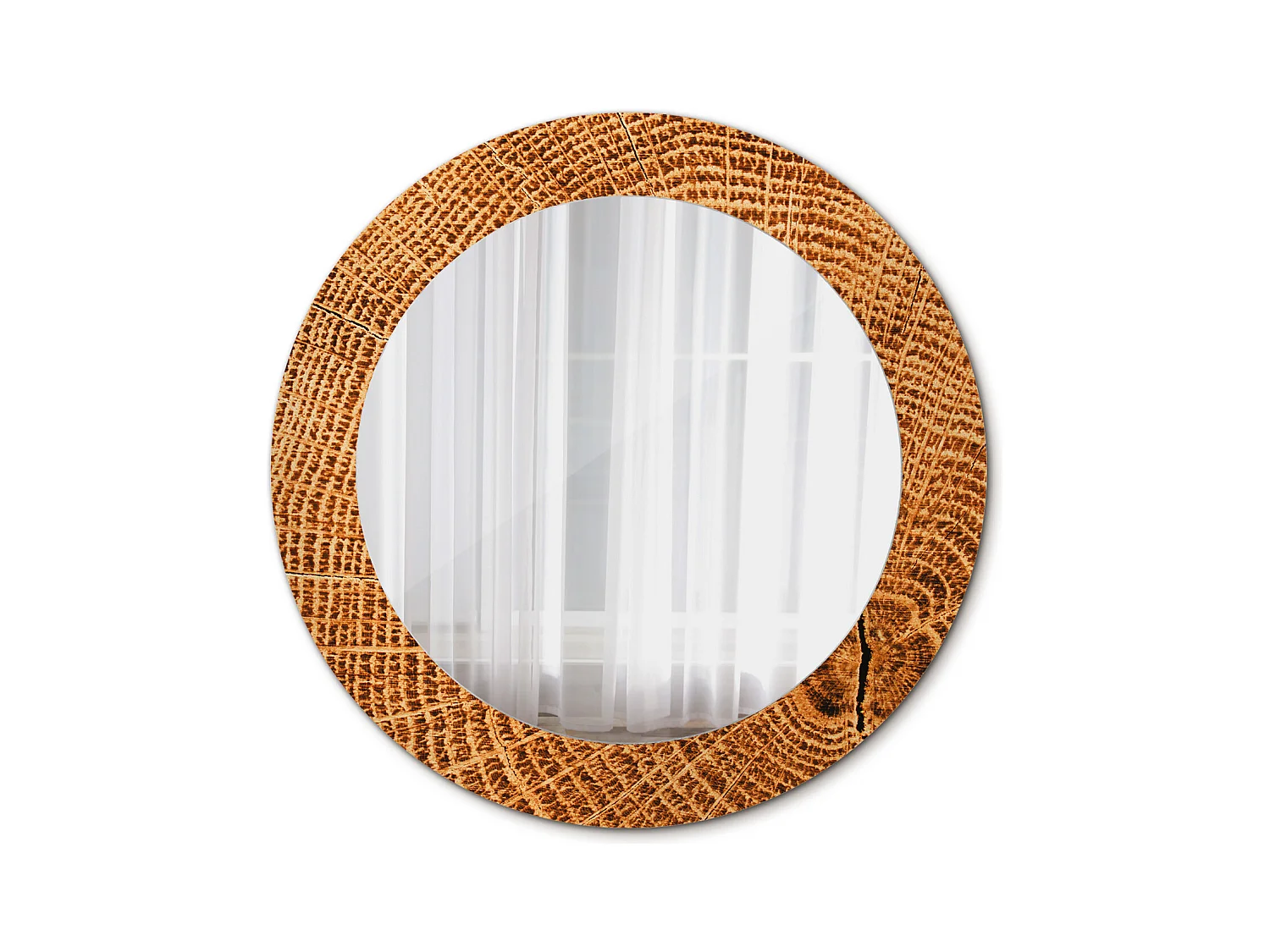Miroir rond décoratif - Bois de chêne - 70 cm