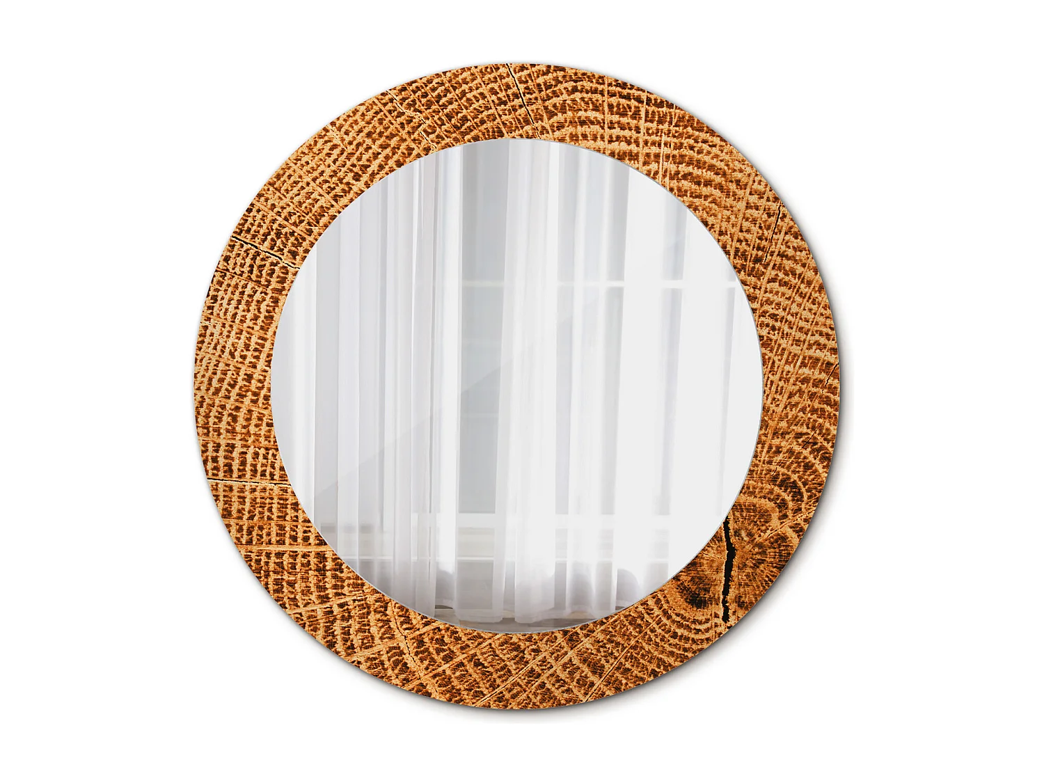 Miroir rond décoratif - Bois de chêne - 70 cm