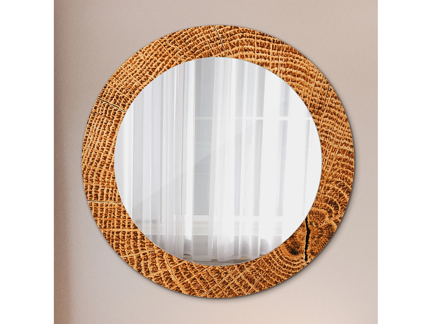 Miroir rond décoratif - Bois de chêne - 70 cm