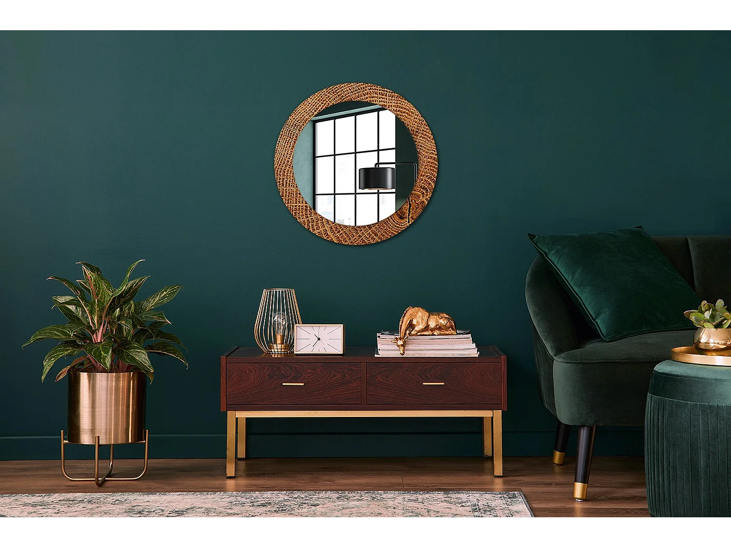 Miroir rond décoratif - Bois de chêne - 70 cm