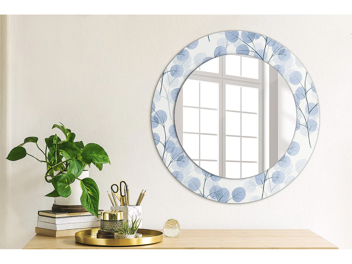 Dekorativer runder Spiegel – Astblätter – 50 cm
