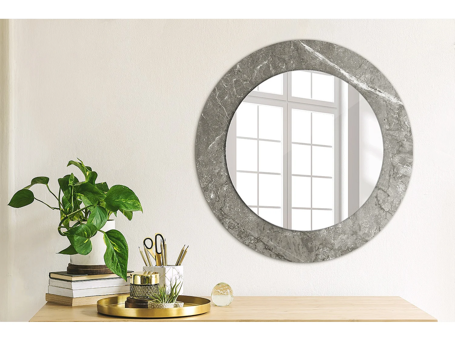 Miroir rond décoratif - Marbre rustique - 50 cm