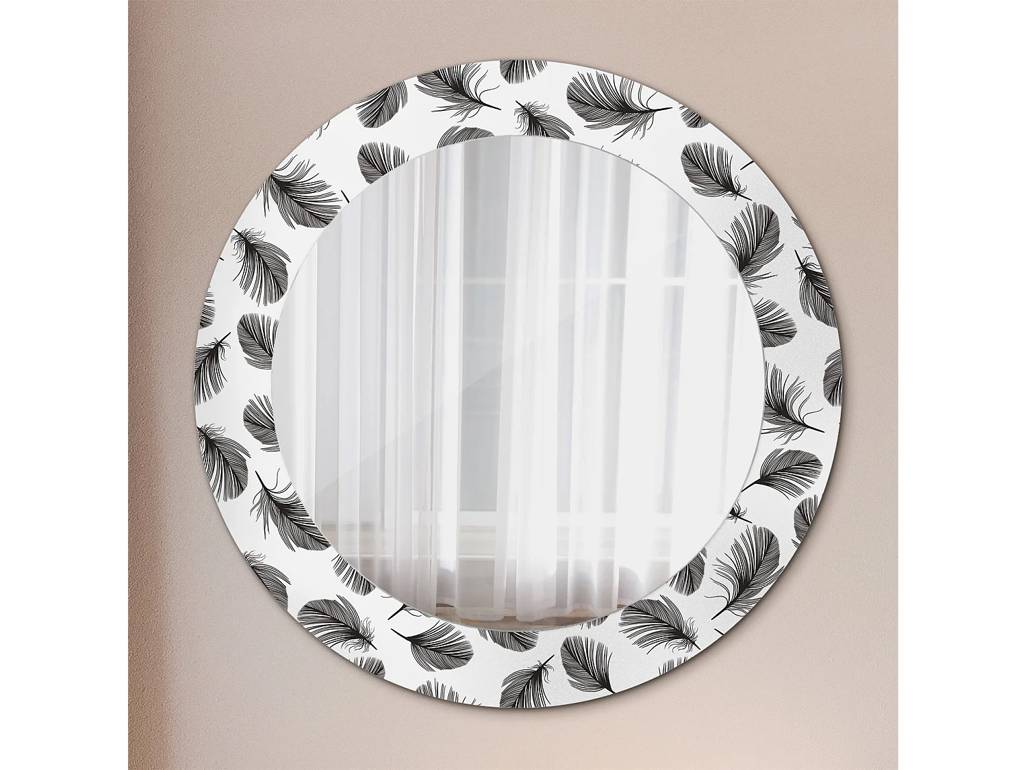 Dekorativer runder Spiegel - Federn - 60 cm