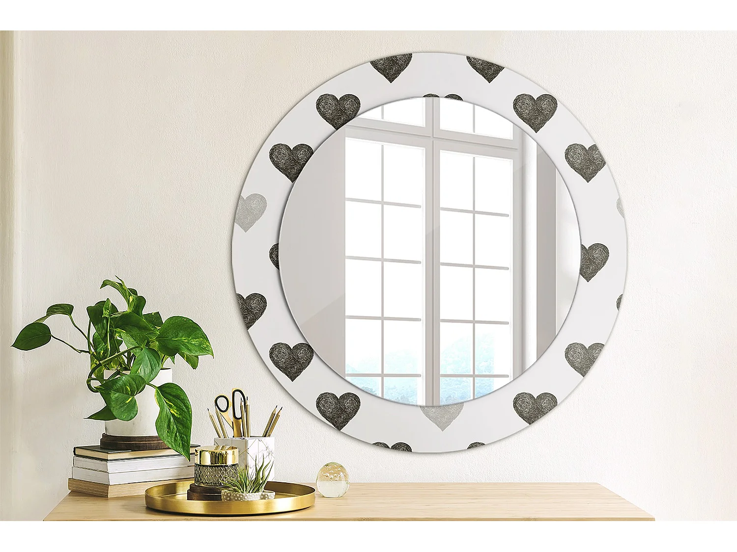 Miroir rond décoratif - Coeurs abstraits - 70 cm