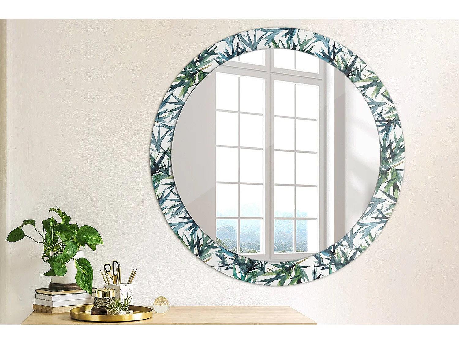Miroir rond décoratif - Palmiers bleus - 80 cm