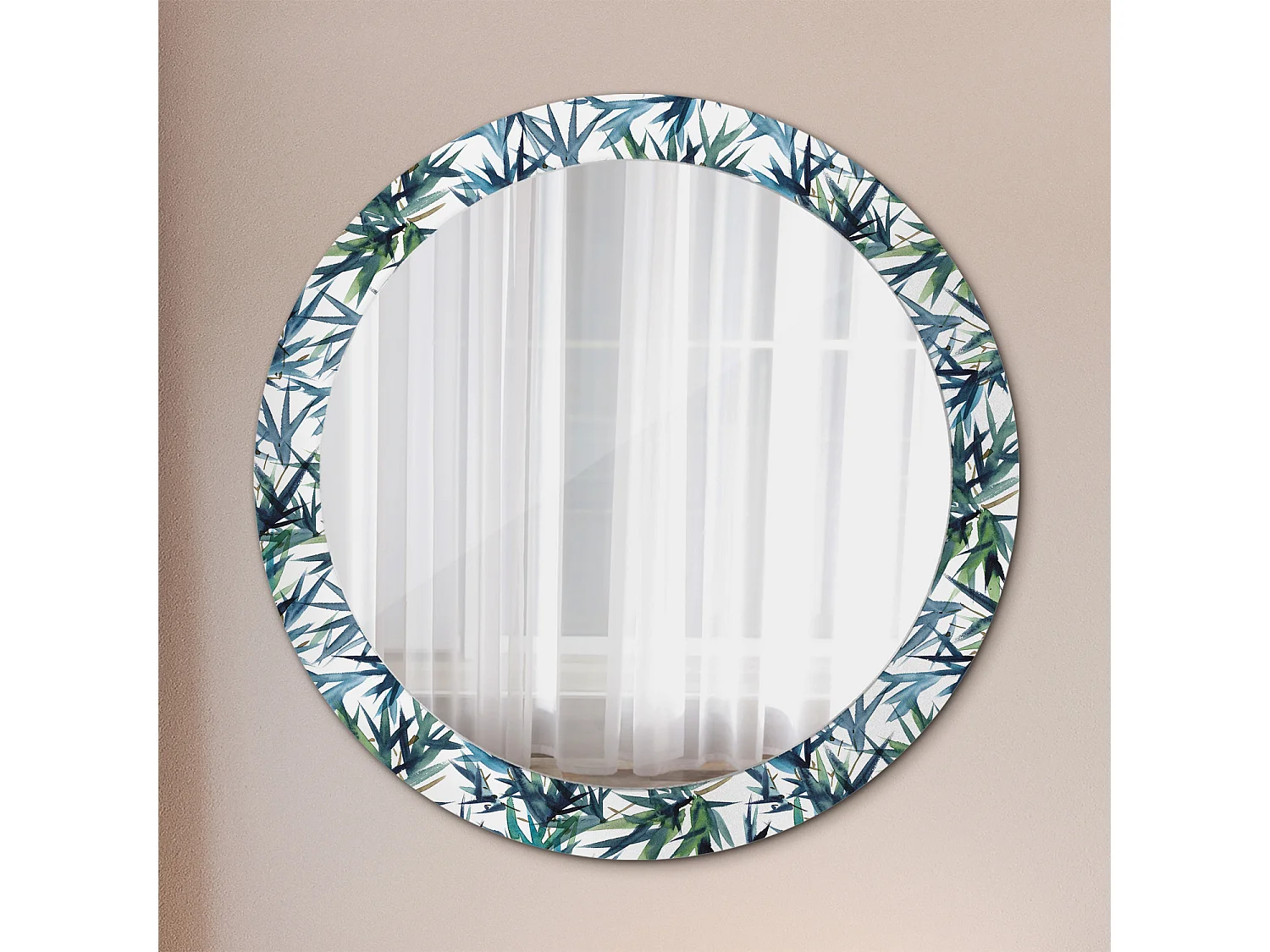 Miroir rond décoratif - Palmiers bleus - 80 cm