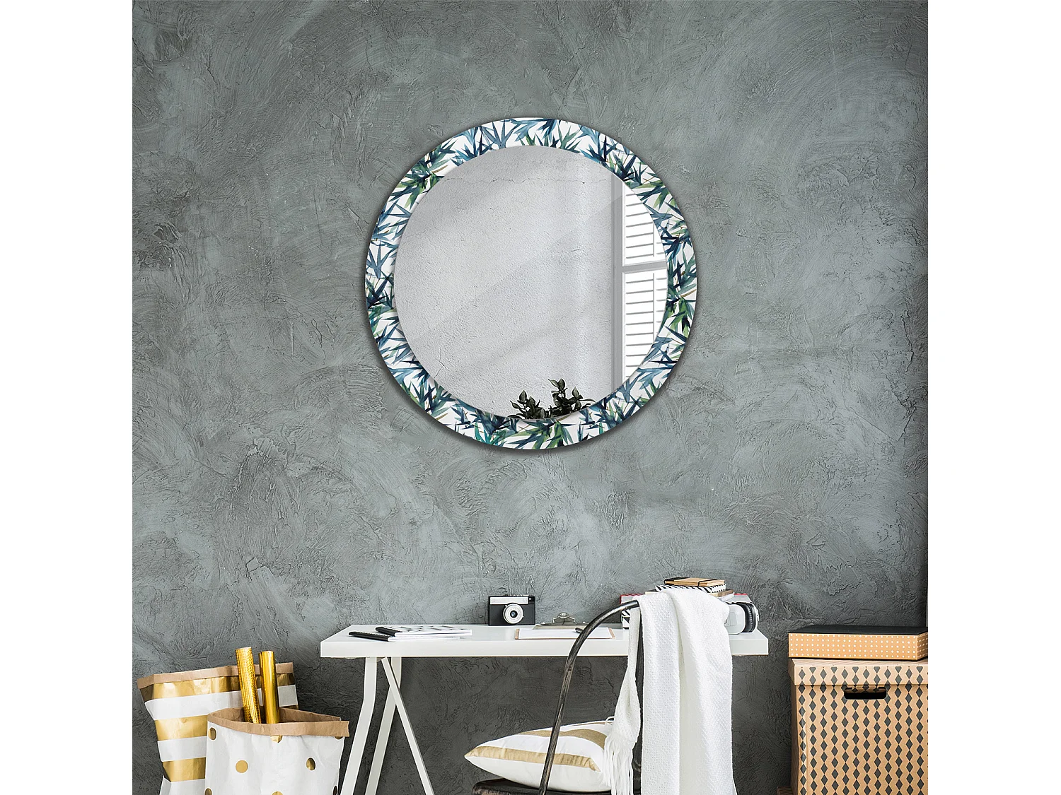 Miroir rond décoratif - Palmiers bleus - 80 cm