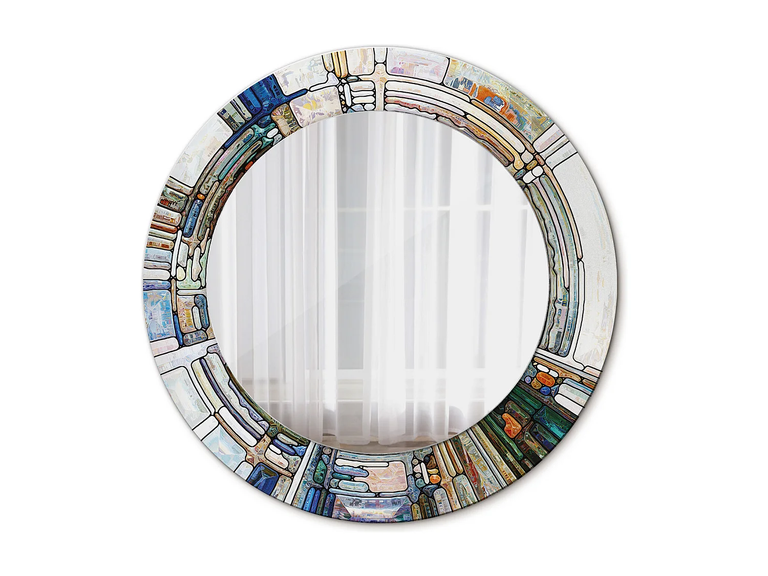 Runder dekorativer Spiegel - Farbiges Glas - 50 cm