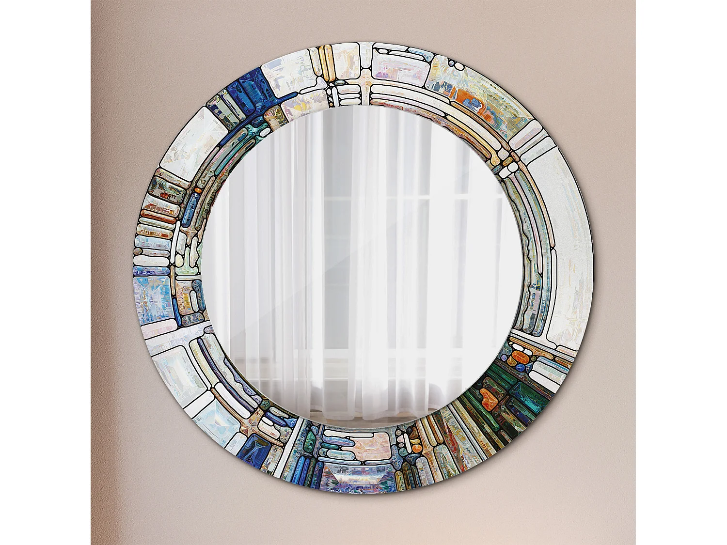 Runder dekorativer Spiegel - Farbiges Glas - 50 cm