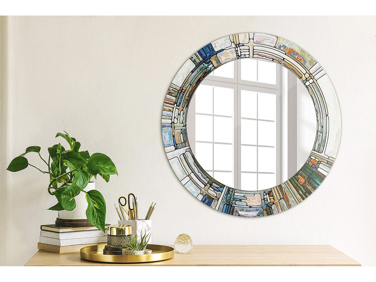 Runder dekorativer Spiegel - Farbiges Glas - 50 cm