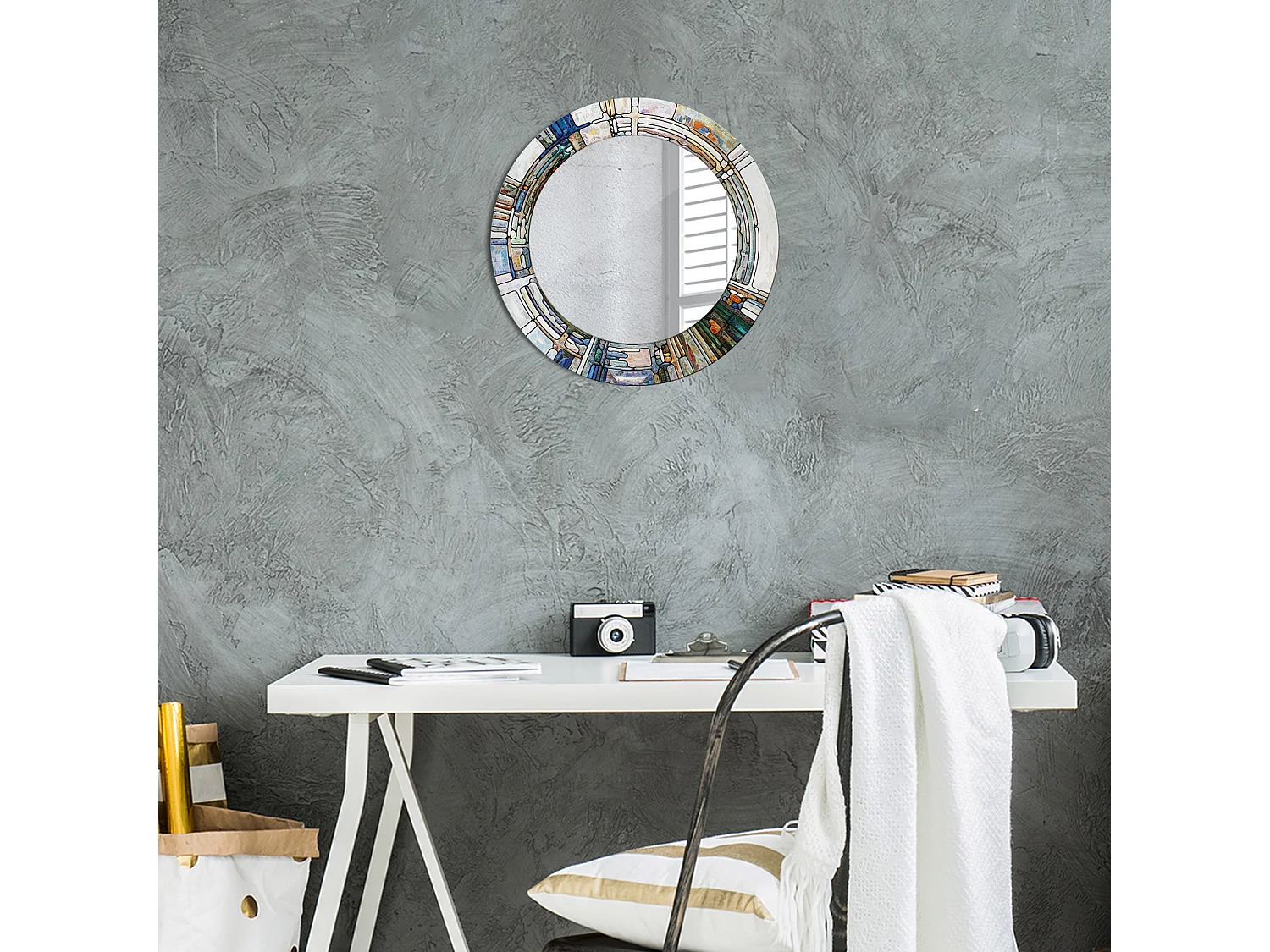 Runder dekorativer Spiegel - Farbiges Glas - 50 cm