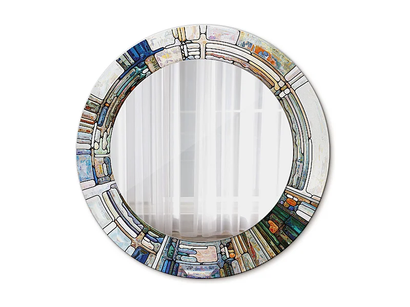 Runder dekorativer Spiegel - Farbiges Glas - 50 cm
