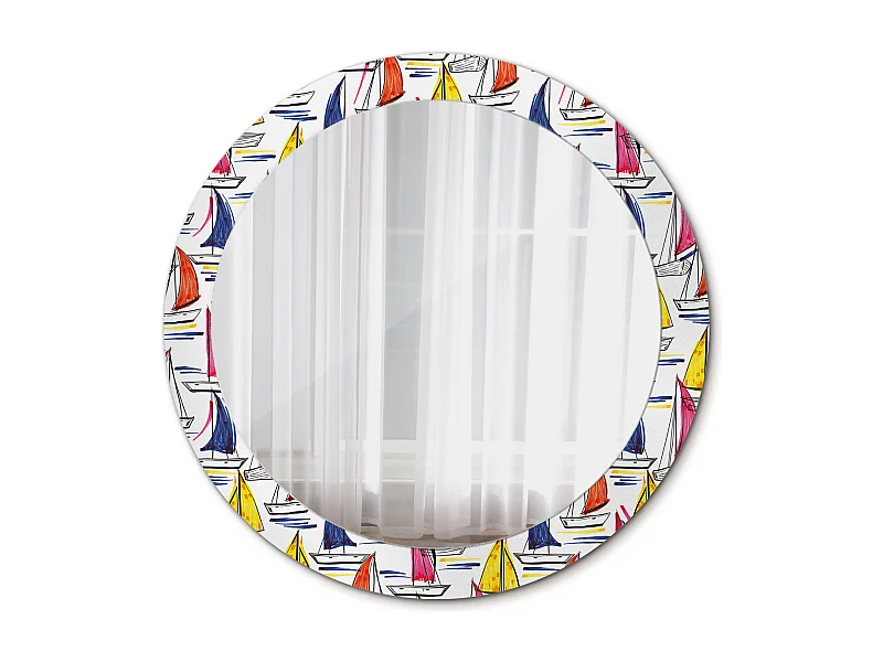 Dekorativer runder Spiegel - Bunte Boote - 80 cm