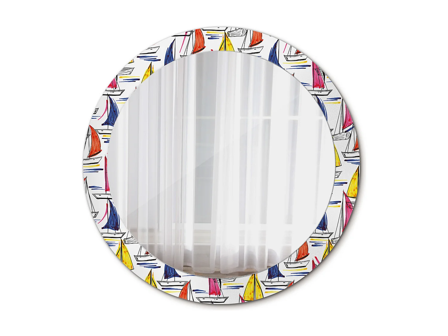 Decoratieve ronde spiegel - Kleurrijke boten - 80 cm