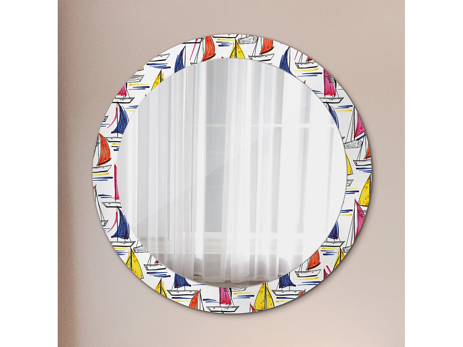 Decoratieve ronde spiegel - Kleurrijke boten - 80 cm