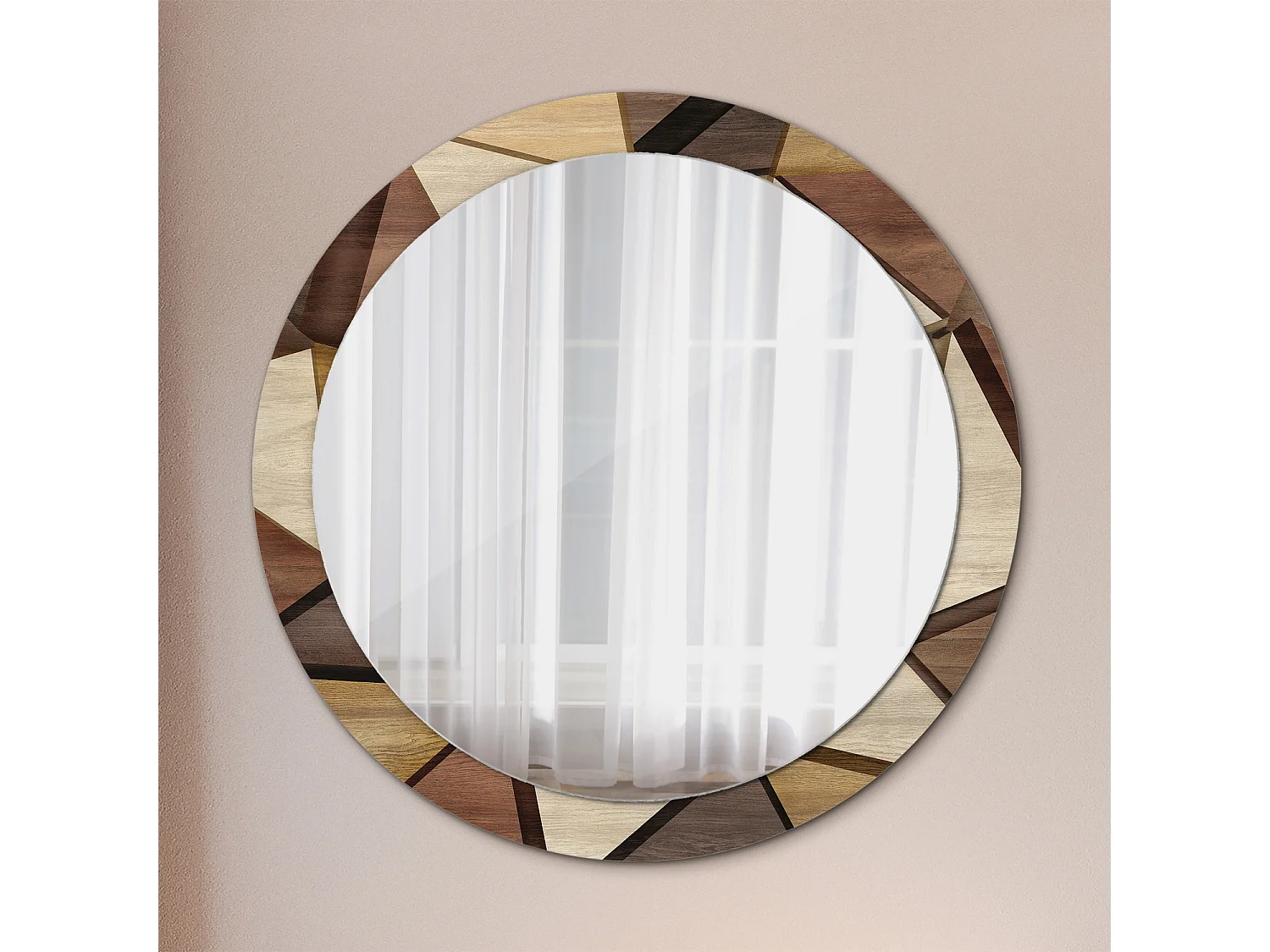 Dekorativer runder Spiegel – 3D-geometrisches Holz – 90 cm