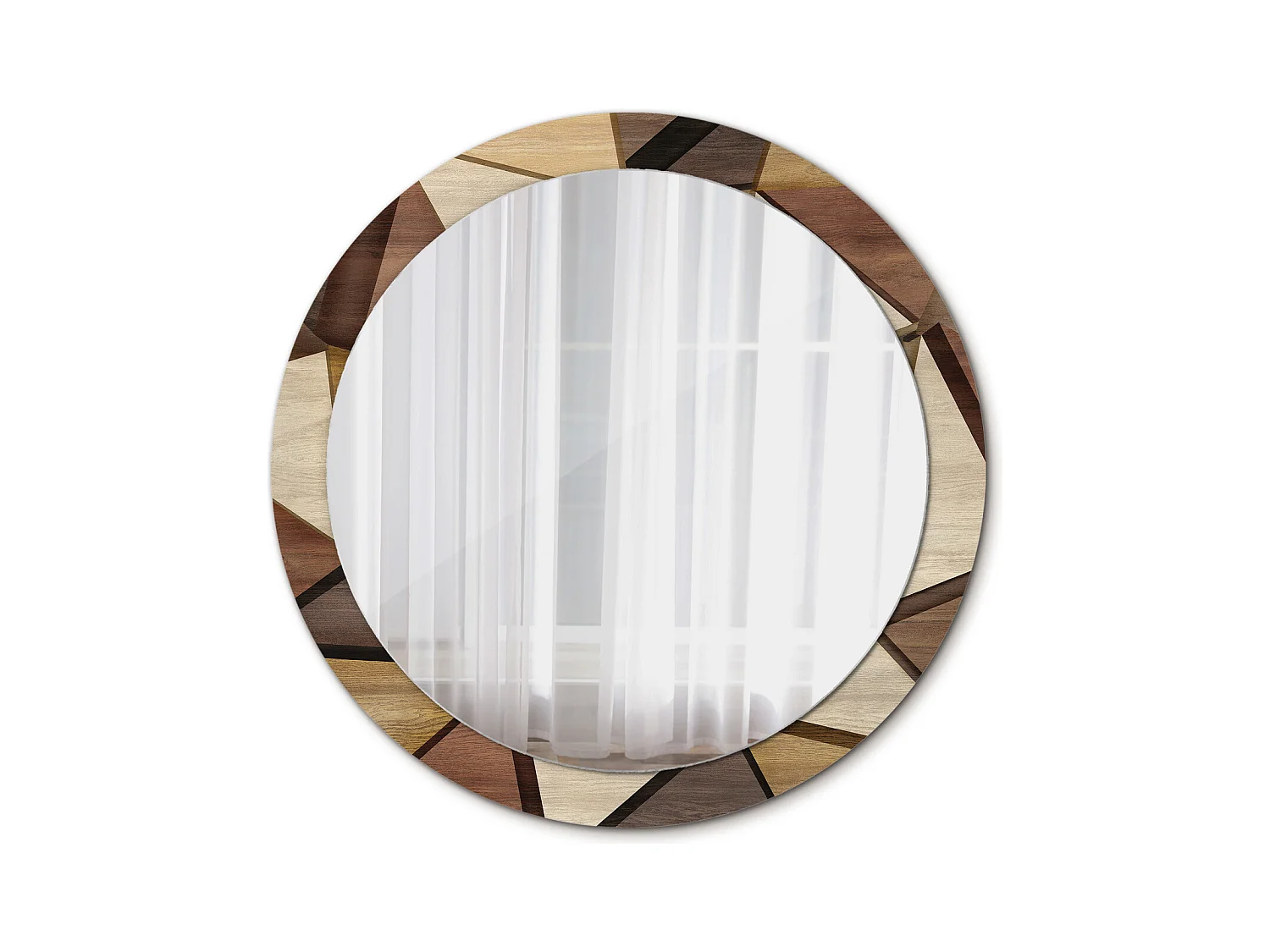 Miroir rond décoratif - Bois 3D géométrique - 90 cm