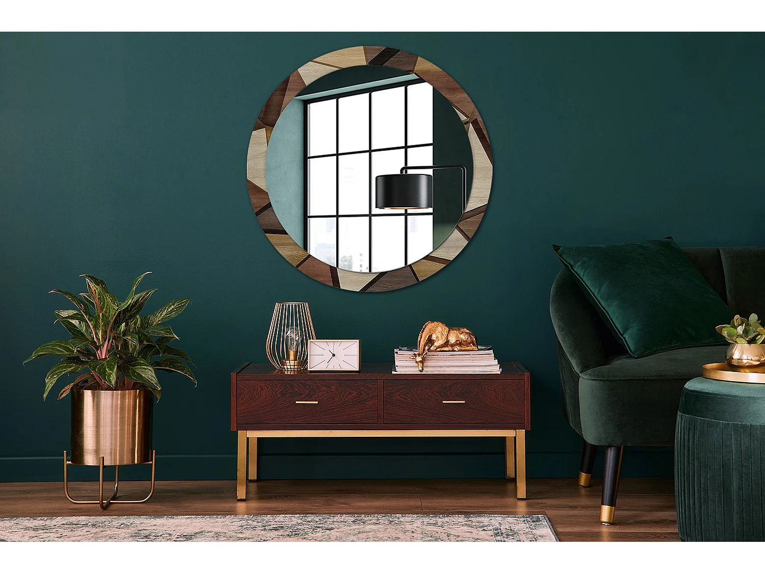 Miroir rond décoratif - Bois 3D géométrique - 90 cm