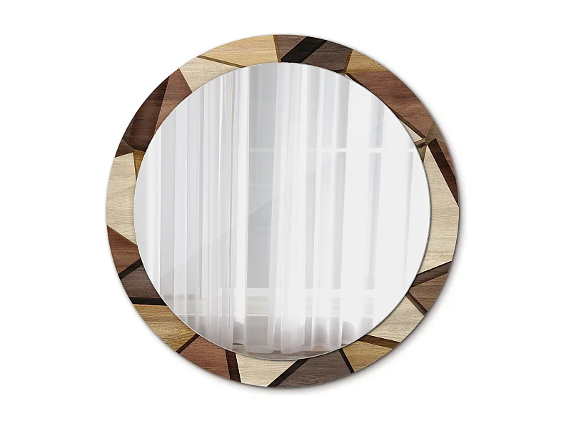 Dekorativer runder Spiegel – 3D-geometrisches Holz – 90 cm