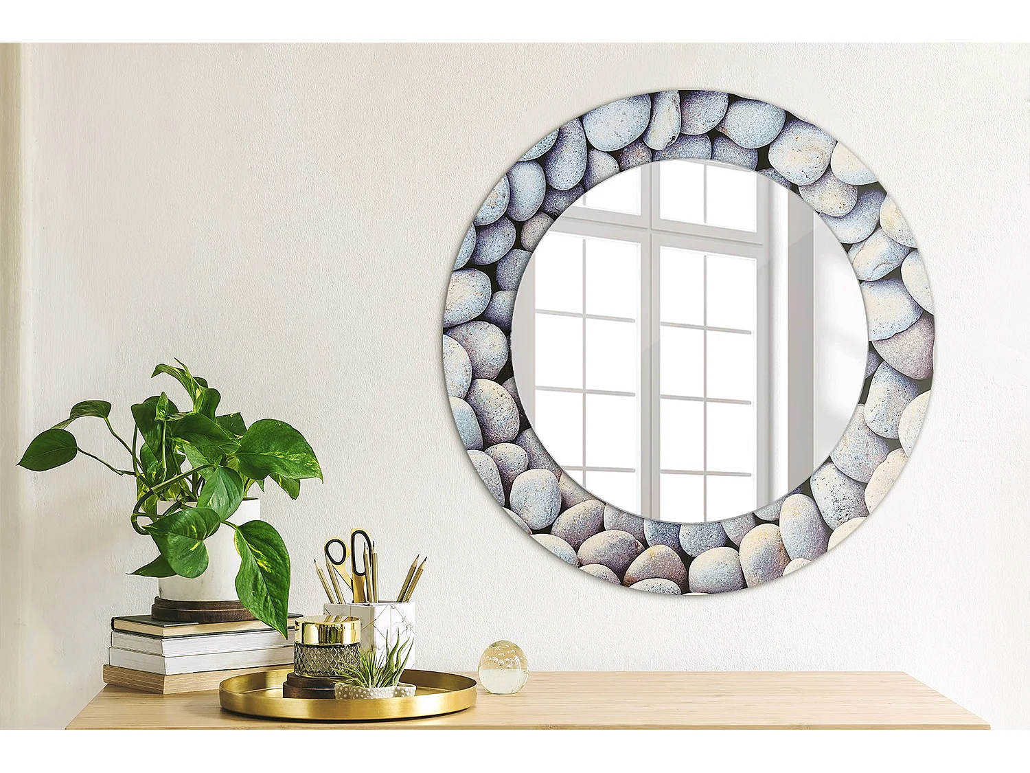Dekorativer runder Spiegel – Meeressteinkreis – 50 cm