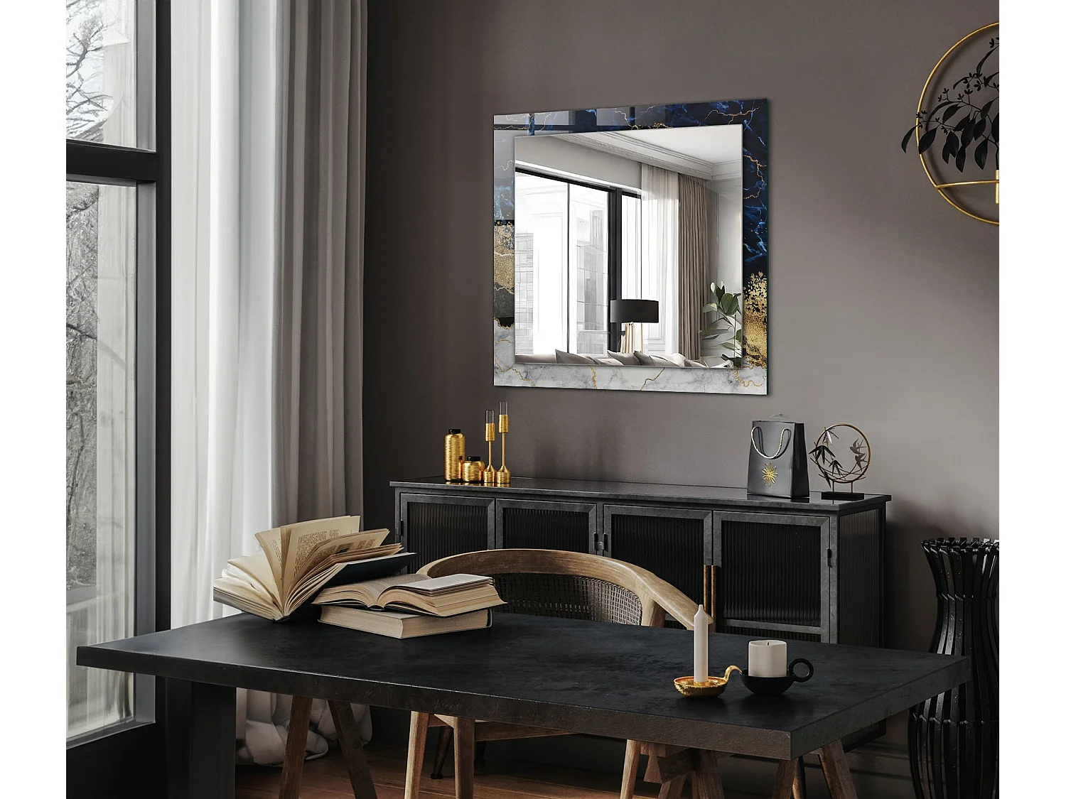 Miroir décoratif avec cadre en marbre abstrait 60 x 60 cm