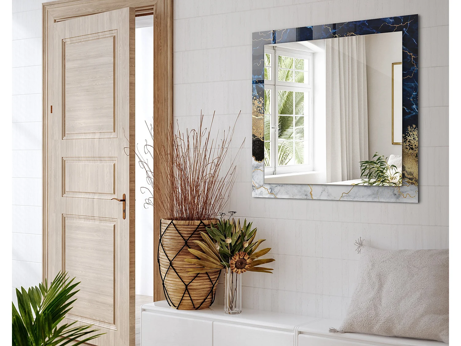 Miroir décoratif avec cadre en marbre abstrait 60 x 60 cm