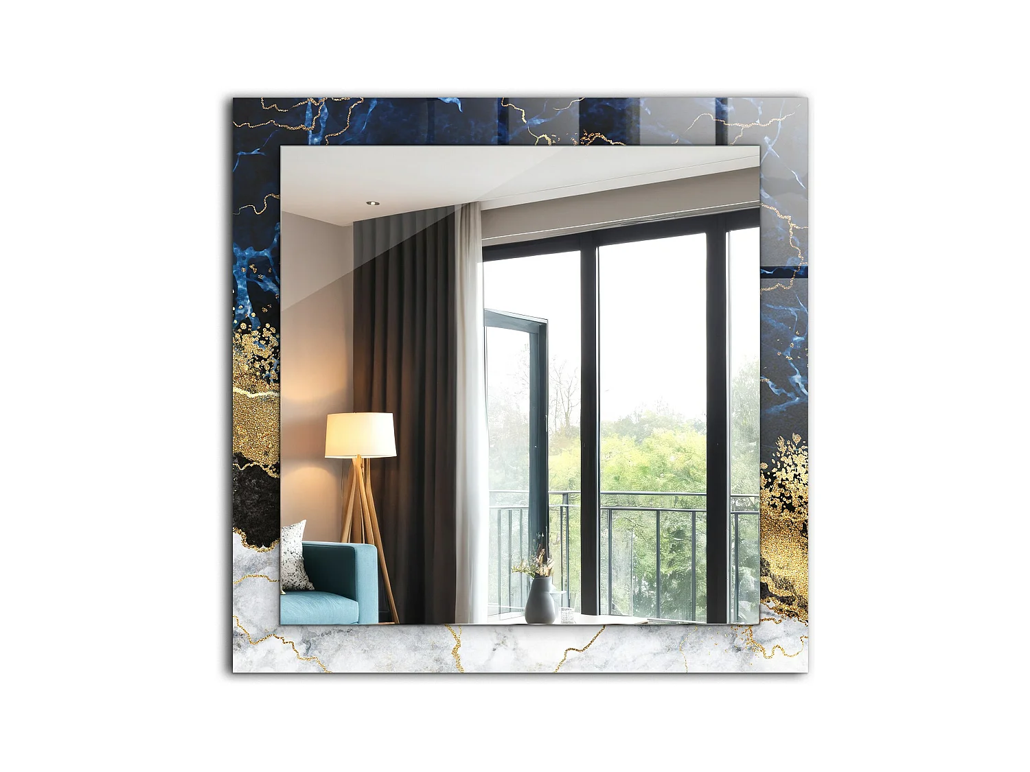 Miroir décoratif avec cadre en marbre abstrait 60 x 60 cm