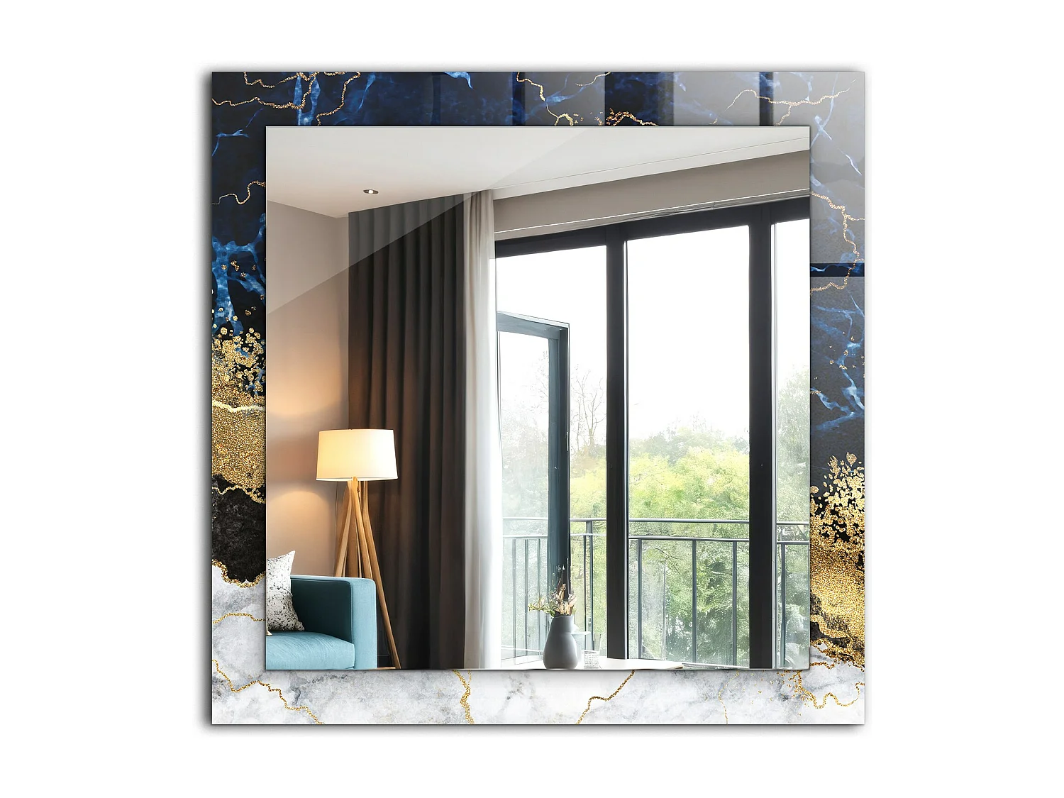 Decoratieve spiegel met abstracte marmeren lijst 60 x 60 cm