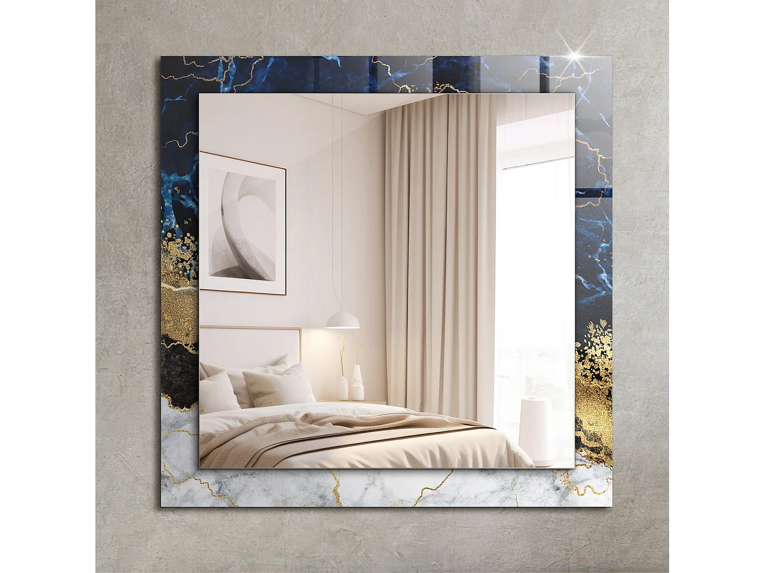 Decoratieve spiegel met abstracte marmeren lijst 60 x 60 cm
