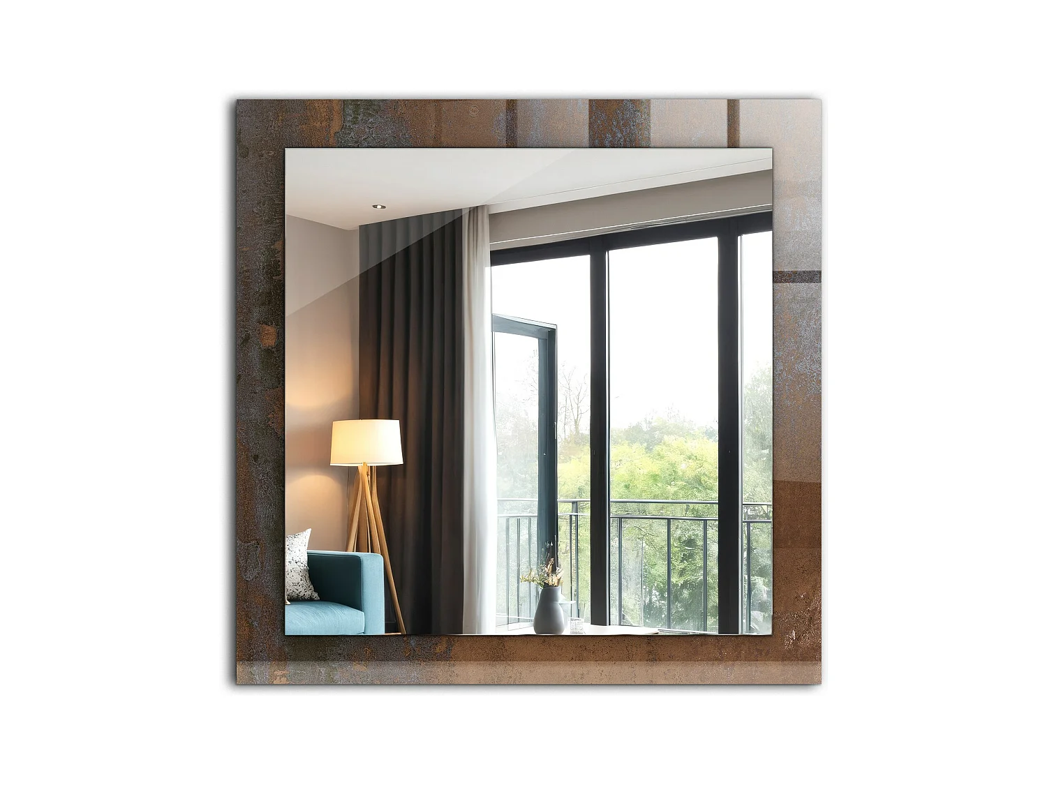 Miroir décoratif avec cadre, métal rouille tendance, 60 x 60 cm