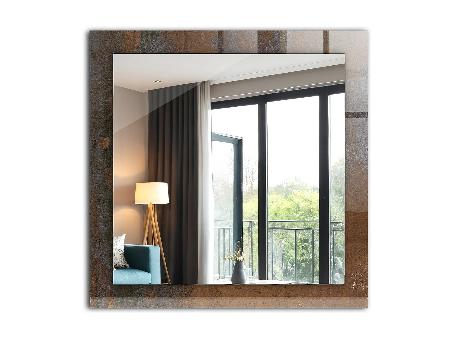 Specchio decorativo con cornice, metallo ruggine alla moda, 60 x 60 cm