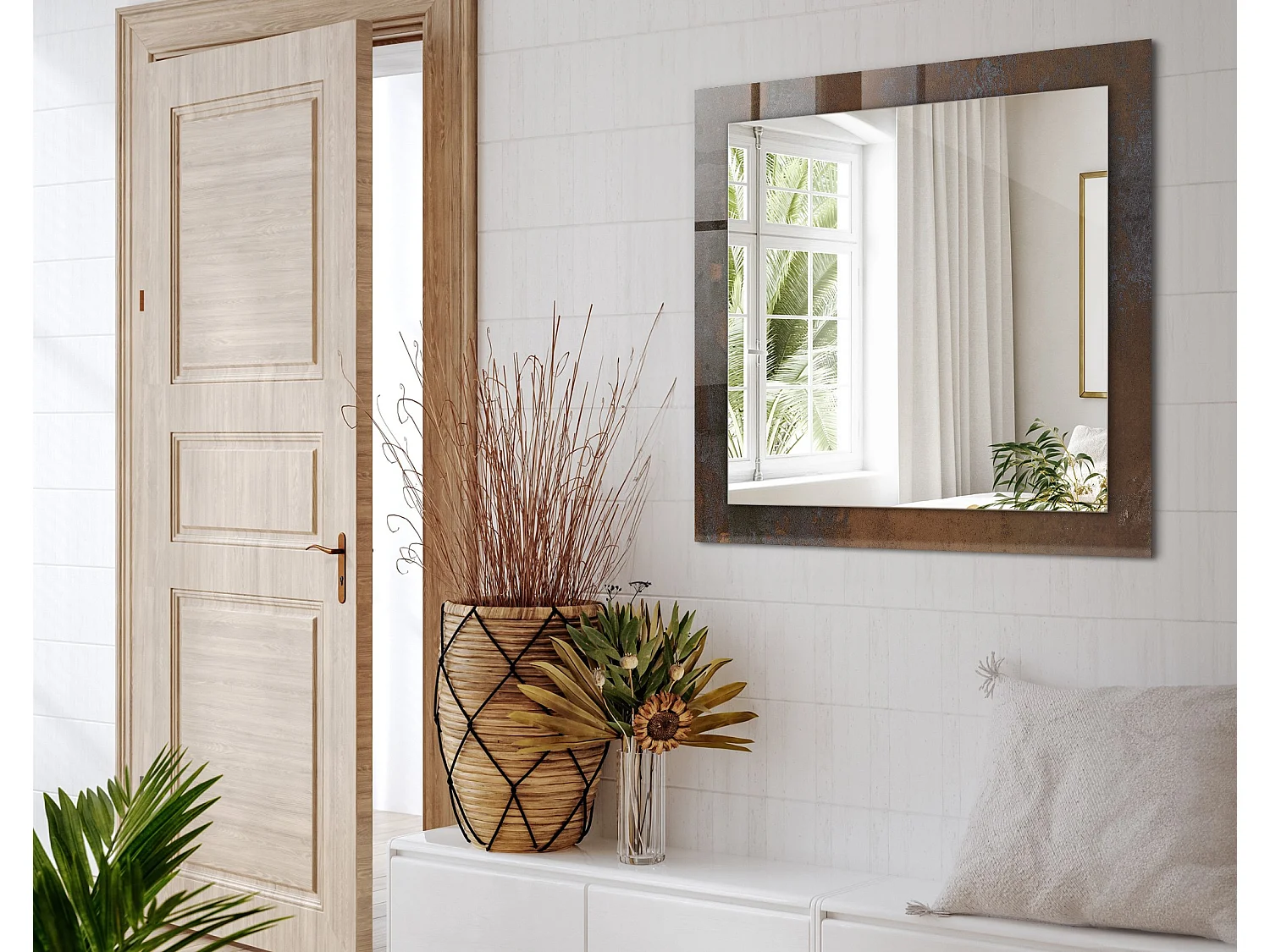 Specchio decorativo con cornice, metallo ruggine alla moda, 60 x 60 cm