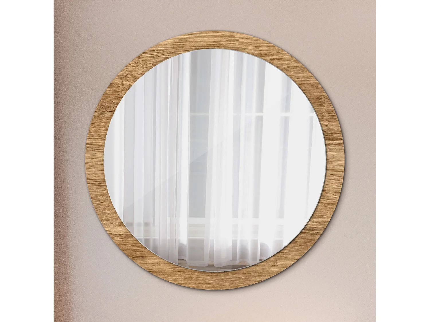 Decoratieve ronde spiegel - houten structuur - 100 cm