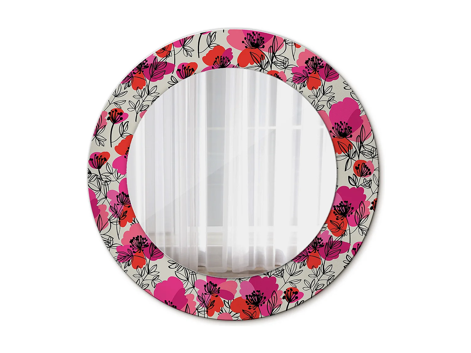 Runder dekorativer Spiegel - Pink Poppies - 50 cm