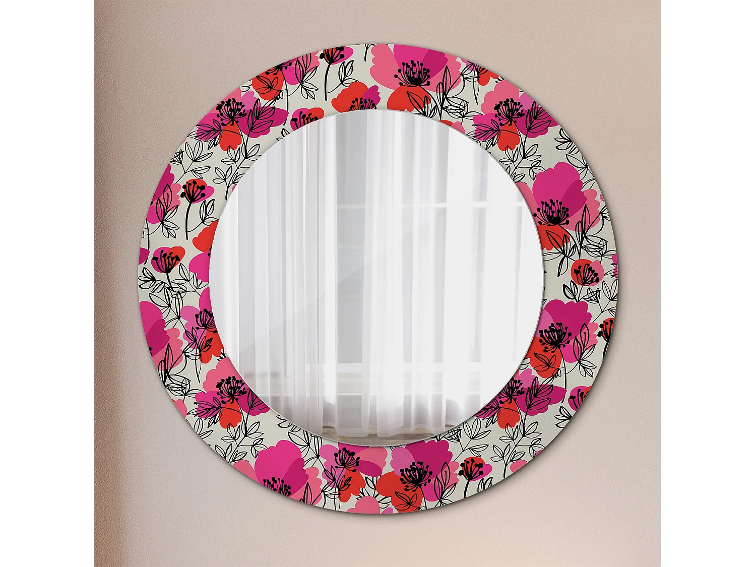 Runder dekorativer Spiegel - Pink Poppies - 50 cm