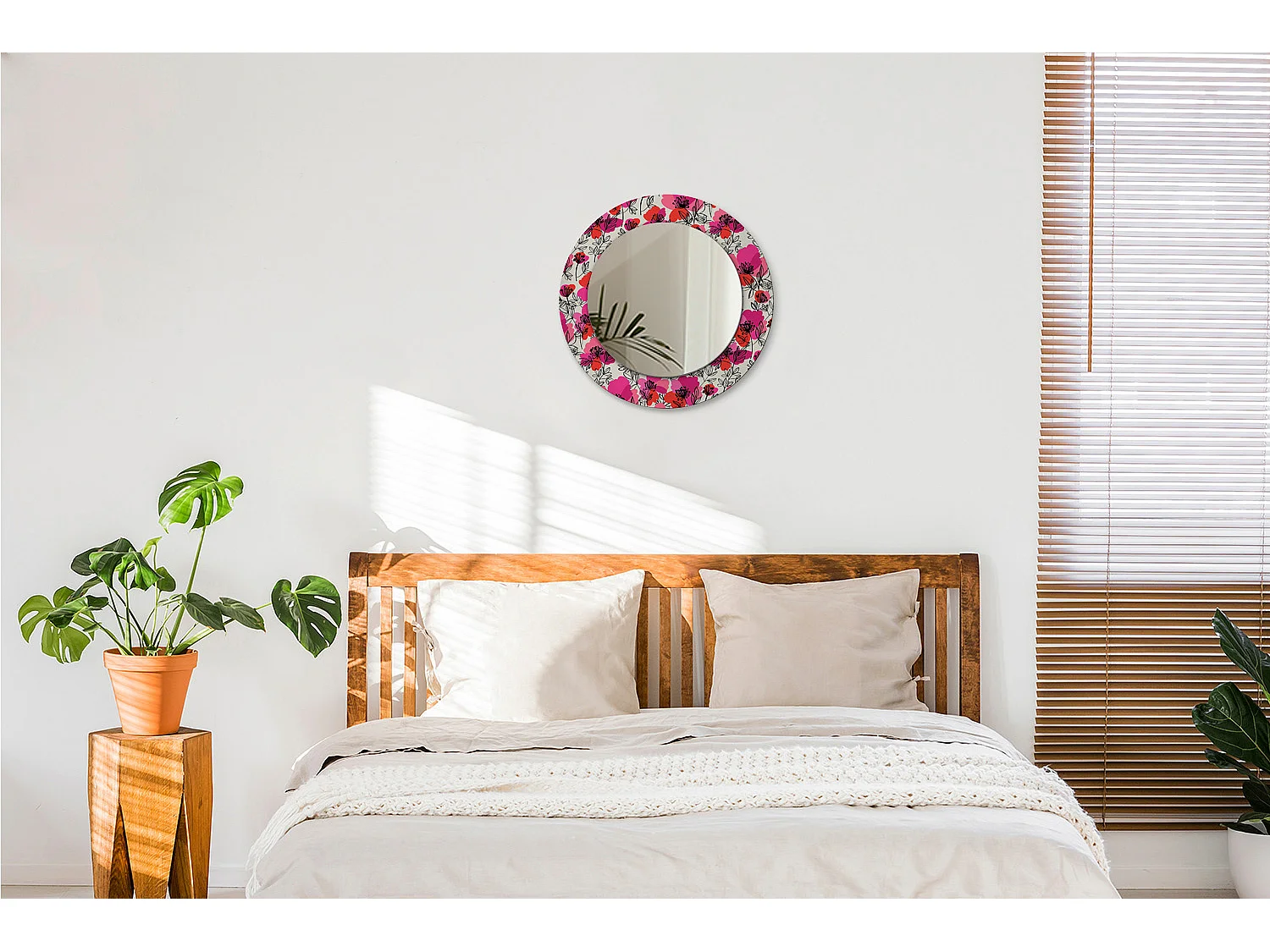 Runder dekorativer Spiegel - Pink Poppies - 50 cm