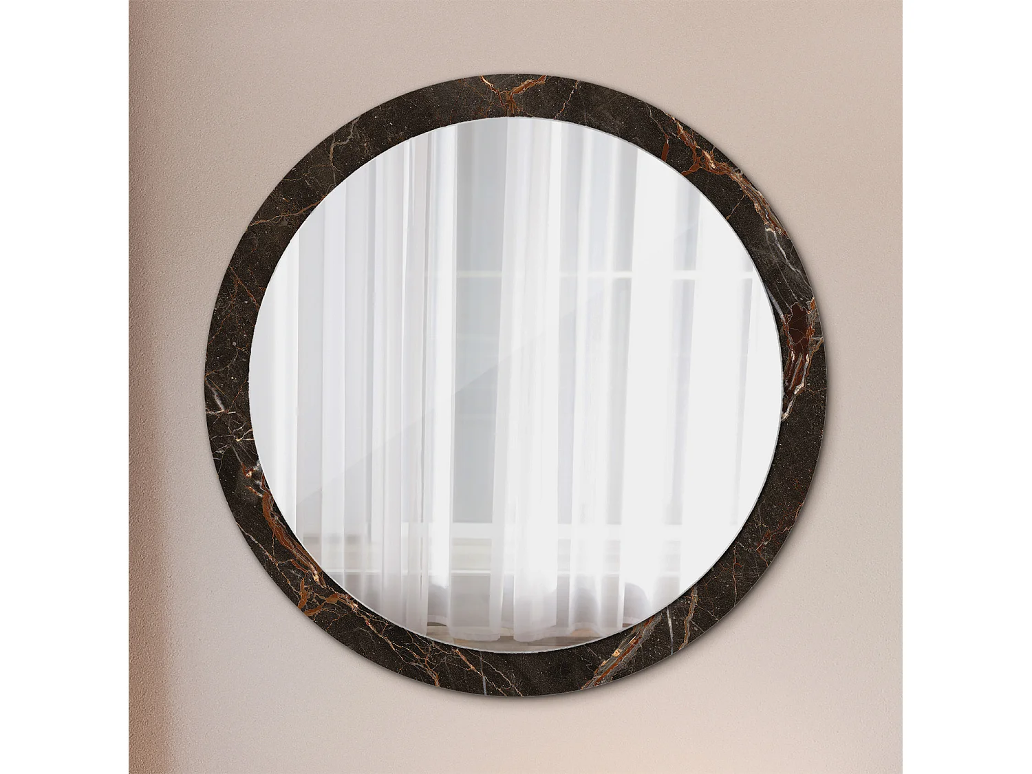 Miroir rond décoratif - Marbre marron - 100 cm