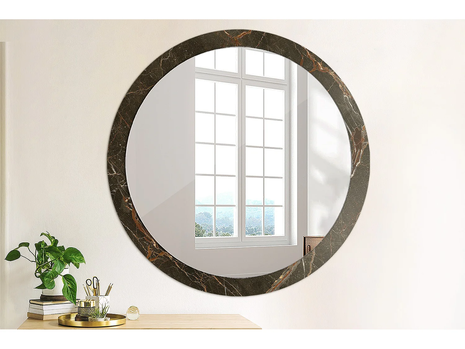 Miroir rond décoratif - Marbre marron - 100 cm